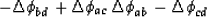 \begin{displaymath}
- \Delta \phi_{bd}
+ \Delta \phi_{ac}
\eq
\Delta \phi_{ab}
- \Delta \phi_{cd}\end{displaymath}
