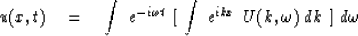 \begin{displaymath}
u(x,t) \eq 
\int\ e^{{-} i \omega t} \ [\ \int \ e^{{i} k x } \ 
U(k, \omega ) \ dk\ ]\ d \omega\end{displaymath}